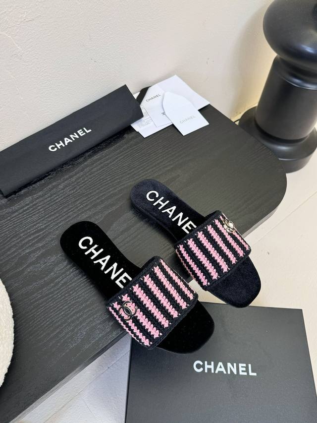 24Fw Summer New Arrival Chanel-Inspired Knitted Stripe One-Strap Sandals Sandals 24Fw Summer New Arrival Chanel-Inspired Knitted Stripe One-Strap Sandals Sandals