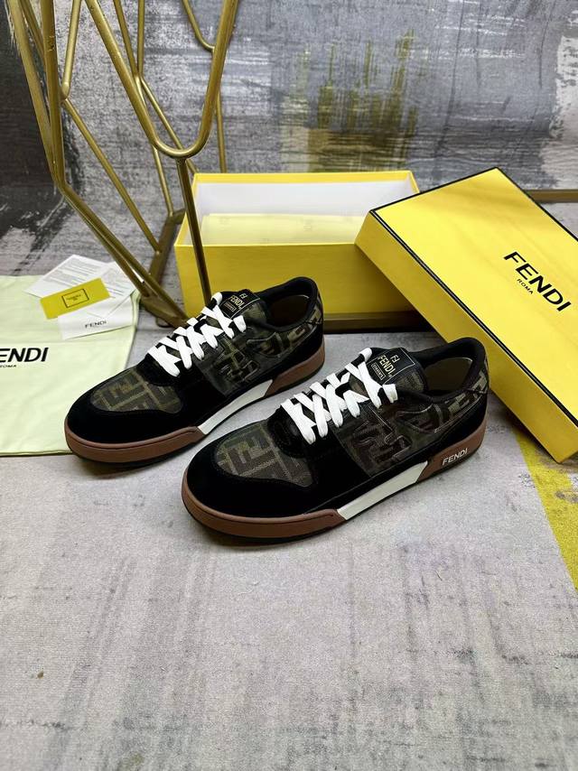 Upgraded version of the latest Fendi Match lace-up sneakers, featuring brown an Upgraded version of the latest Fendi Match lace-up sneakers, featuring brown an