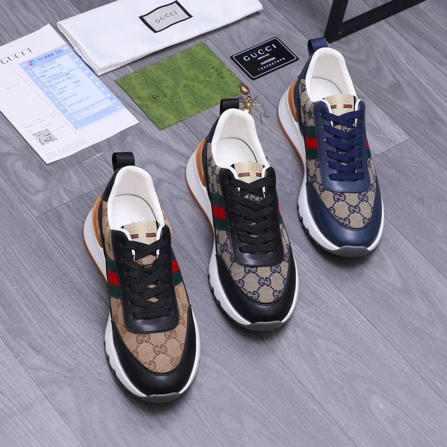 商品商标：Gucci 古驰 休闲鞋 正码码数: 38-44 商品材料：精选牛皮拼接鞋面 猪皮内里 橡胶大底