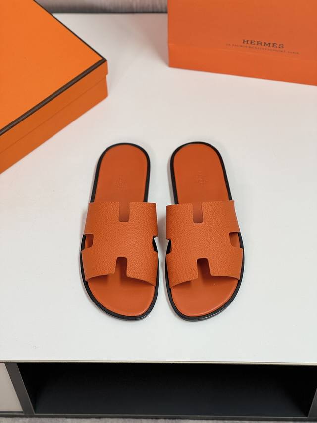 Hermès 真皮底p Size 38-44 45.46.47定制 爱马仕最高品质经典h拖鞋～高端男士凉鞋沙滩鞋拖鞋～专柜同步～原单代购货！原版进口鞋面牛皮内里