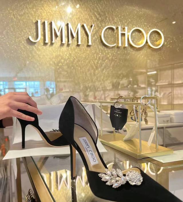 Jimmychoo Jc专柜新款树叶钻女神系列单鞋 绝绝子系列单鞋新品 上脚名媛千金气质 气场全开鞋面 羊绒 内里 特定羊皮里大底 原版开模定制意大利进口真皮大