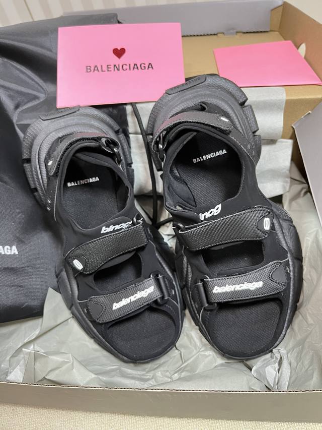 情侣款 法国高端奢侈品牌-巴黎世家balenciaga 3Xl Sandals 3+系列低帮复古阔型底姥爹风潮流百搭休闲运动魔术贴凉鞋“浅灰黑做旧”标准码 男女