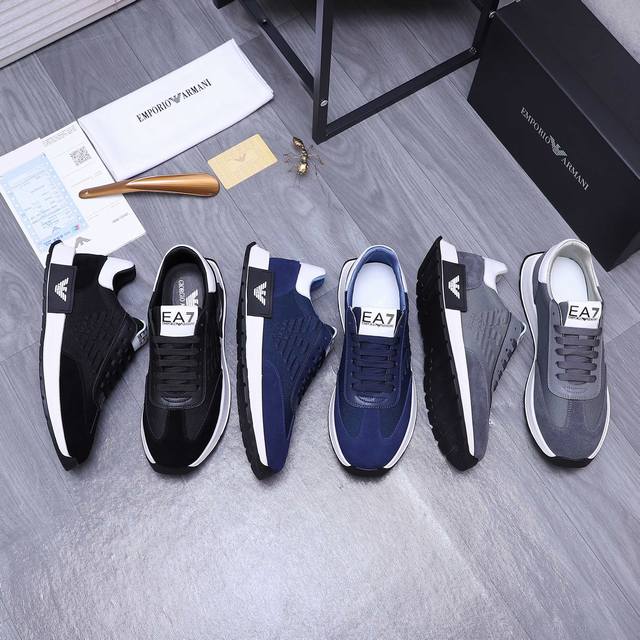 商品商标：Armani 阿玛尼 休闲鞋 正码码数 38-44 商品材料：牛皮拼接鞋面 透气内里 橡胶大底