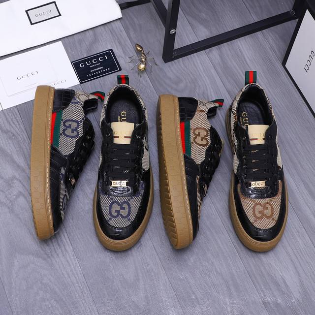 商品商标：GUCCI 古驰 休闲鞋 正码码数: 38-44 商品材料：精选牛皮拼接透气织布鞋面 羊皮内里 橡胶大底