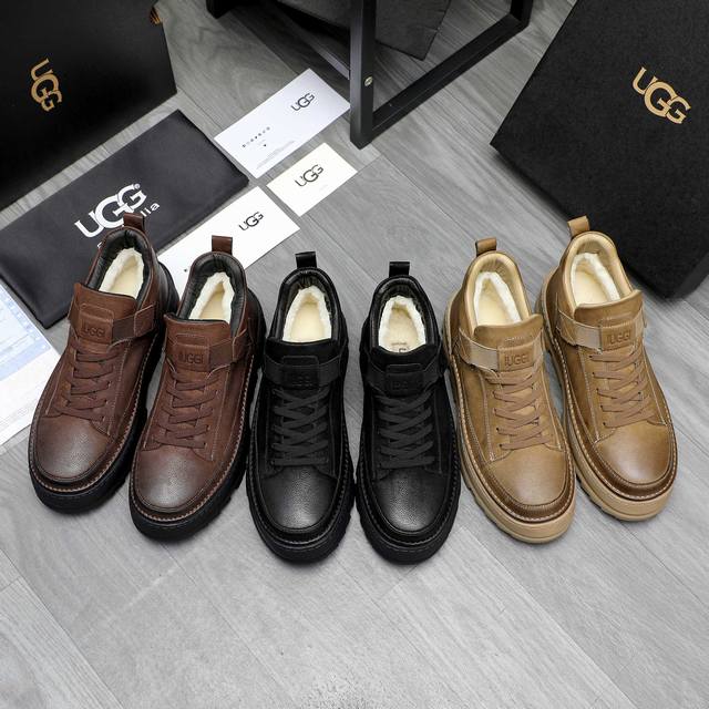 商品商标： UGG 高邦男鞋 正码码数: 39-44 商品材料：精选 头层牛皮鞋面 羊毛内里 原版大底