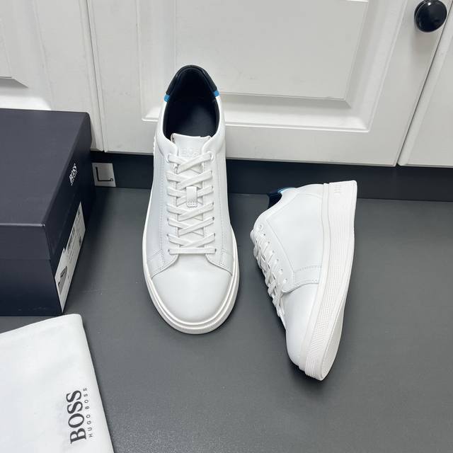 商品商标:HUGO BOSS 运动鞋 正码码数:38-44 商品材料:男士皮革BOSS系带休闲运行板鞋，纳帕皮鞋面皮质细腻有光泽，手工抛光处理，可以用手抚摸出皮