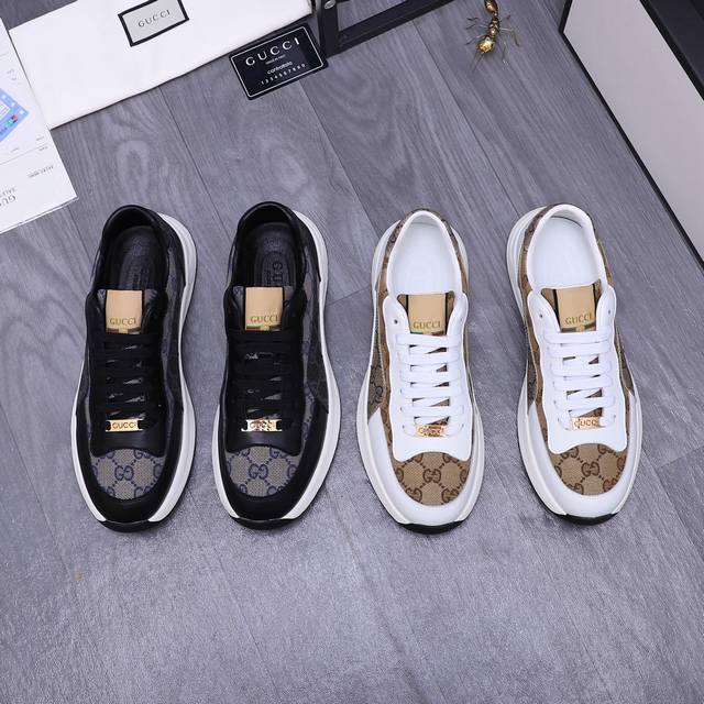 商品商标：GUCCI 古驰 休闲鞋 正码码数: 38-44 商品材料：精选牛皮拼接鞋面 羊皮内里 橡胶大底