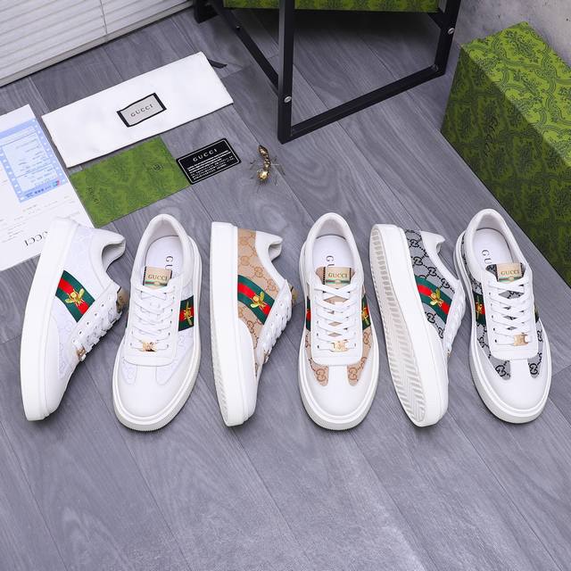 商品商标：GUCCI 古驰 休闲鞋 正码码数: 38-44 商品材料：精选牛皮拼接透气织布鞋面 猪皮内里 橡胶大底