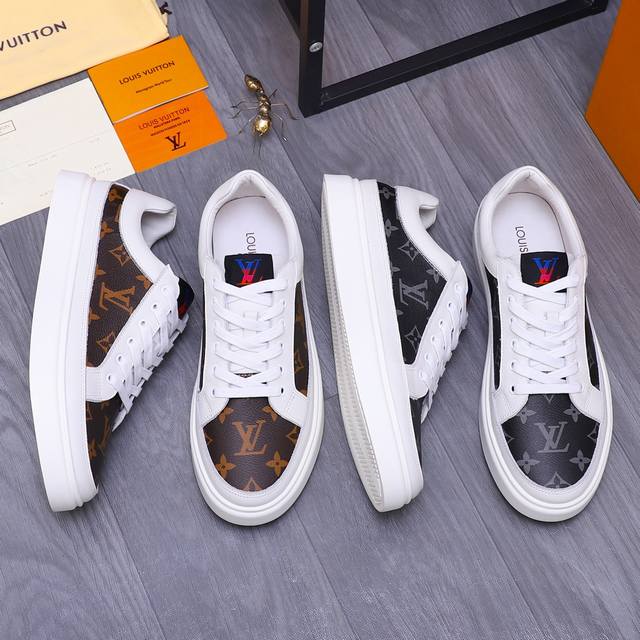 商品商标：LOUIS VUITTON 路易威登 休闲鞋 正码码数: 38-44 商品材料：精选 牛皮拼接鞋面 猪皮内里 橡胶大底