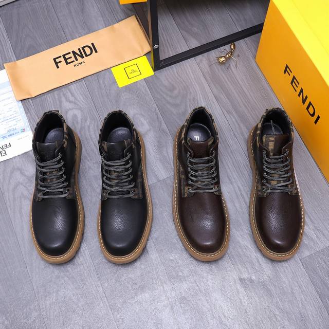 商品商标：FENDI 芬迪 高帮休闲鞋 正码码数: 38-44 商品材料：精选 荔纹牛皮鞋面 羊皮内里 橡胶大底