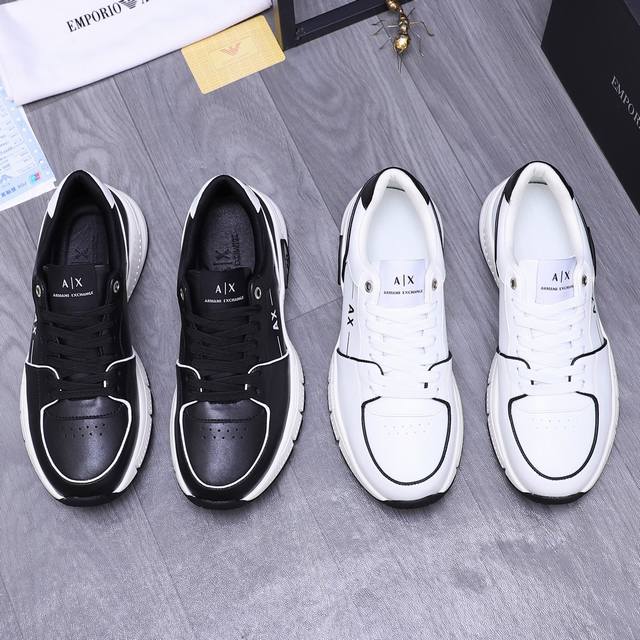 商品商标：Armani 阿玛尼 休闲鞋 正码码数: 38-44 商品材料：精选牛皮拼接鞋面 透气网内里 橡胶大底