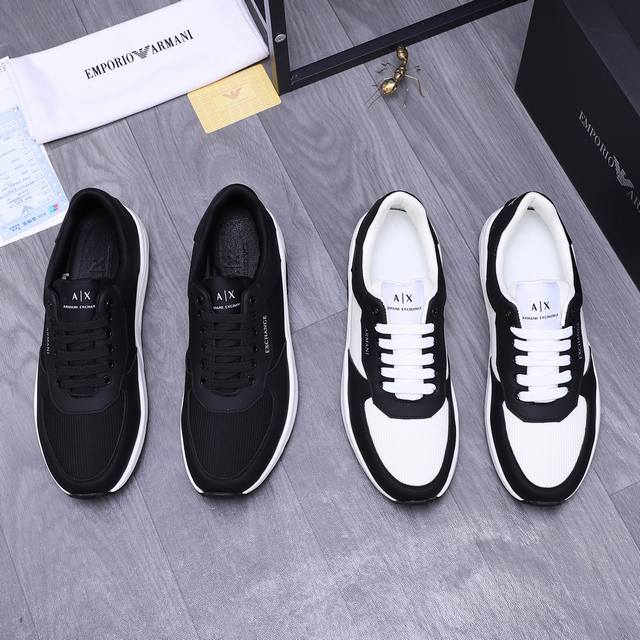 商品商标：Armani 阿玛尼 休闲鞋 正码码数: 38-44 商品材料：精选牛皮拼接鞋面 透气网内里 橡胶大底