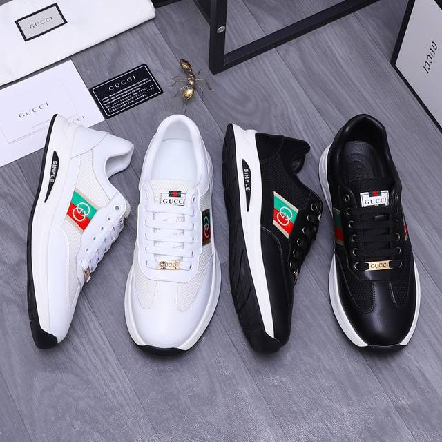 商品商标：GUCCI 古驰 休闲鞋 正码码数: 38-44 商品材料：精选牛皮拼接鞋面 羊皮内里 橡胶大底