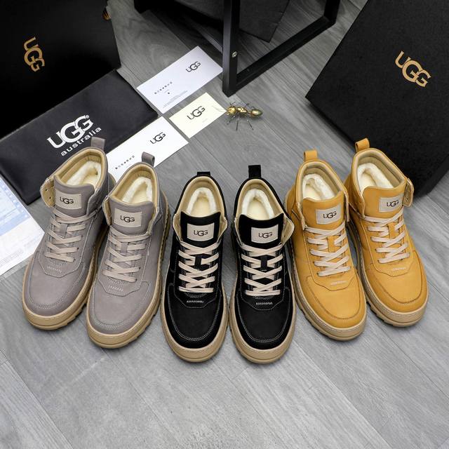 商品商标： UGG 高邦男鞋 正码码数: 39-44 商品材料：精选 磨砂牛皮鞋面 羊毛内里 原版大底