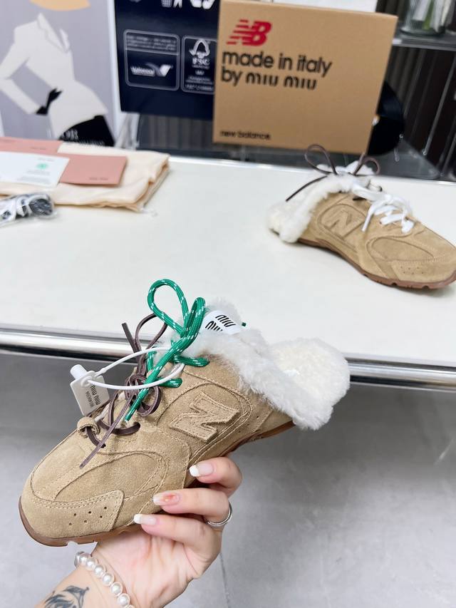 工厂价 顶级版本MiuMiu缪缪情侣款半拖毛里 x New Balance NB 休闲 运动鞋 阿甘鞋 德训鞋 原版购入开发做货 Miu Miu x New B