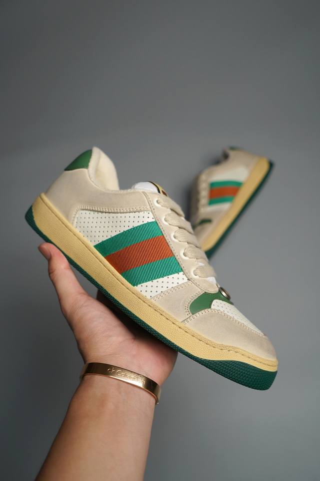 纯原版本 Gucci Distressed Screener sneaker古驰小脏鞋系列 经典原型复古百搭做旧老爹板鞋 复古学院风 怀旧版 原版原盒 全进口牛