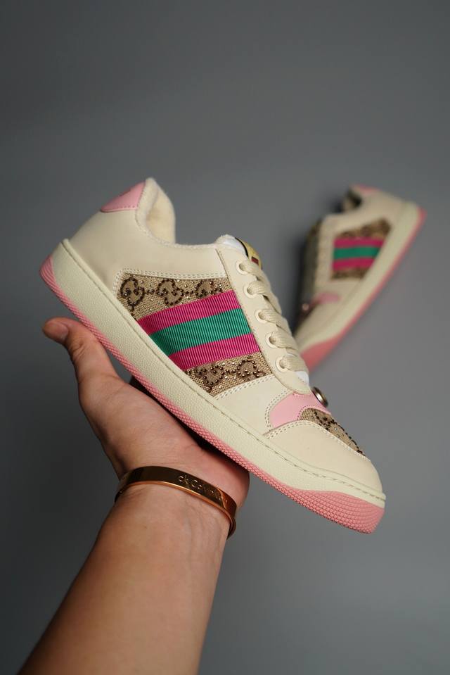 纯原版本 Gucci Distressed Screener sneaker古驰小脏鞋系列 经典原型复古百搭做旧老爹板鞋 复古学院风 怀旧版 原版原盒 全进口牛