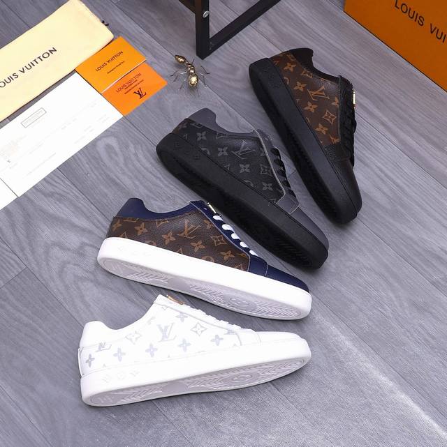 商品商标：LOUIS VUITTON 路易威登 休闲鞋 正码码数: 38-44 商品材料：精选荔纹牛皮拼接鞋面 羊皮内里 原版大底