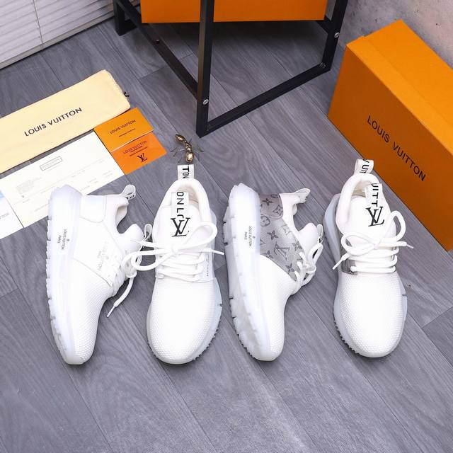 商品商标：LOUIS VUITTON 路易威登 休闲鞋 正码码数: 38-44 商品材料：精选 牛皮拼接透气网鞋面 网内里 橡胶大底