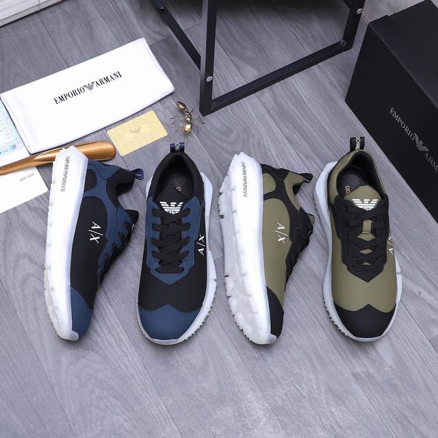 商品商标：Armani 阿玛尼 休闲鞋 正码码数: 38-44 商品材料：精选牛皮拼接鞋面 透气网内里 橡胶大底