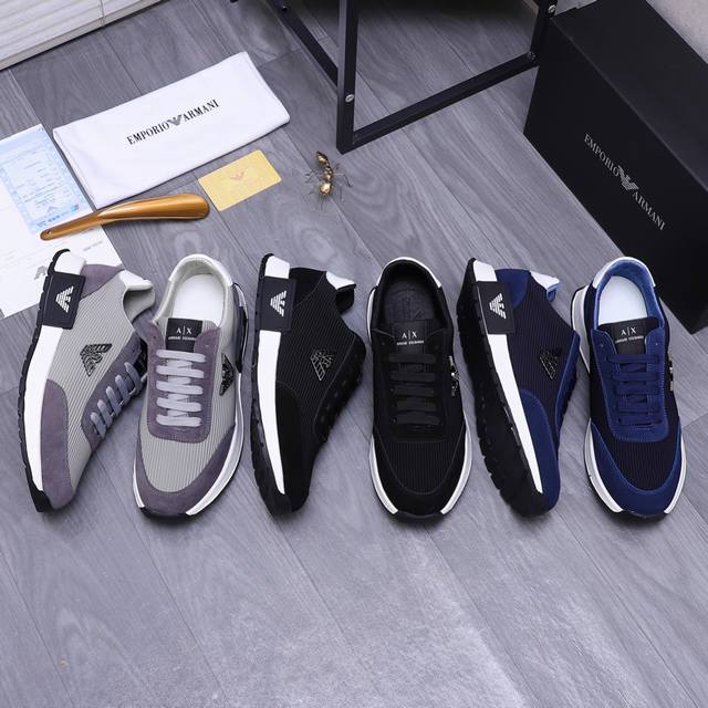 商品商标：Armani 阿玛尼 休闲鞋 正码码数: 38-44 商品材料：精选牛皮拼接鞋面 弹力布内里 橡胶大底