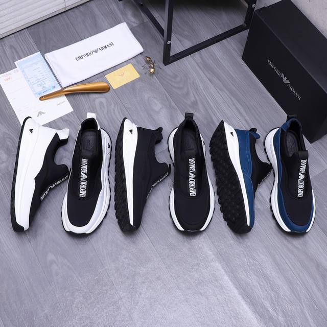 商品商标：Armani 阿玛尼 休闲鞋 正码码数: 38-44 商品材料：精选牛皮拼接鞋面 弹力布内里 橡胶大底