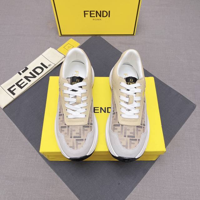 Fendi 芬迪 2024男士最新款！专柜同步上市！原版一比一复刻。全进口头层小牛皮搭配网布 舒适内里 羊皮垫脚，内里采用头层顶级羊皮，原版原厂特供橡胶大底。引