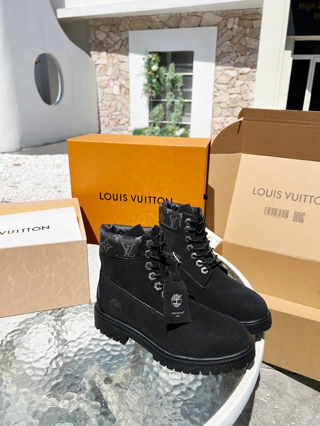 L家 联名 P: Size: 女款35-40 男款39-44 45定做 情侣款LV x Timberland 添柏岚 联名款 老花 压花 大黄靴 及踝靴 短靴