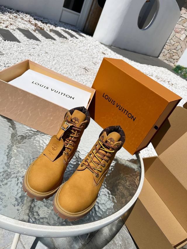 L家 联名 P: Size: 女款35-40 男款39-44 45定做 情侣款LV x Timberland 添柏岚 联名款 老花 压花 大黄靴 及踝靴 短靴