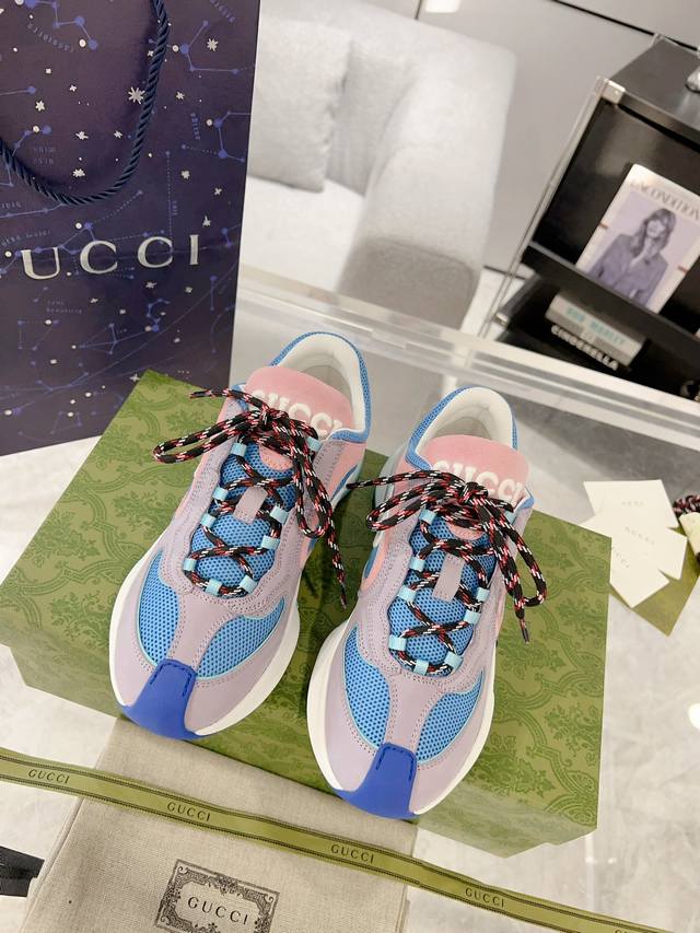 工厂价： 情侣款gucci Run系列情侣款运动鞋 23Ss最新爆款 老爹鞋运动鞋，专柜购买原版一比一打造 所有细节 材料 全部跟你在专柜买到的都一样 独家原版