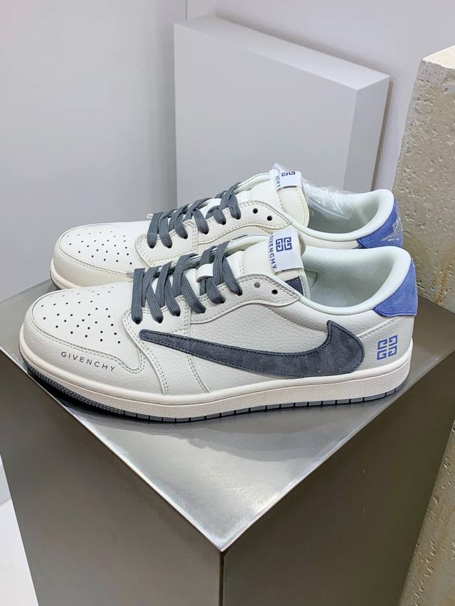 Z#Travis Scott X Nike Air Jordan 1 Low X Givenchy Air Jordan 1 Low 反转白灰蓝倒钩 纯原版本