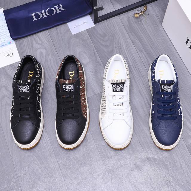 商品商标：Dior 迪奥 休闲板鞋 正码码数: 38-44 商品材料：精选牛皮拼接鞋面 羊皮内里 原版大底