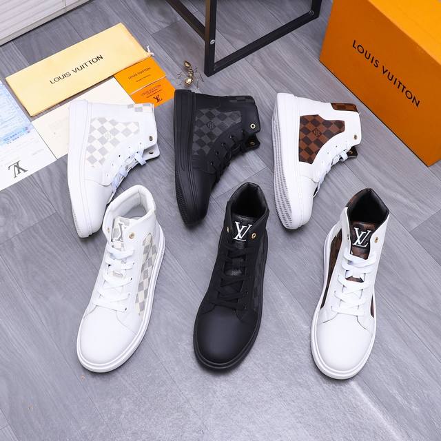 商品商标：Louis Vuitton 路易威登 高帮休闲鞋 正码码数: 38-44 商品材料：精选 牛皮拼接经典格紋鞋面 皮内里 橡胶大底