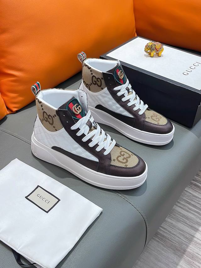 商品名称：Gucci 古驰 正规码数: 38-44 高帮鞋 商品材料：精选 牛皮鞋面，柔软绒毛内里；原厂大底。