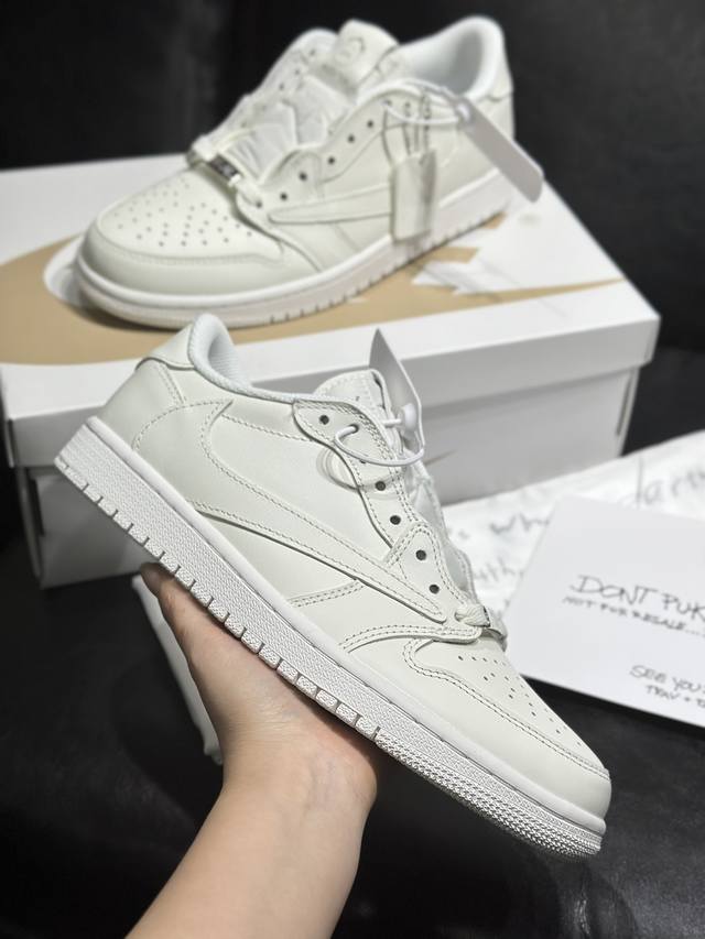 新配色 现货 顶级纯原版本travis Scott X Jordan Air Jordan 1 Low Og 柔软舒适 防滑耐磨 低帮 复古篮球鞋 男女同款 白