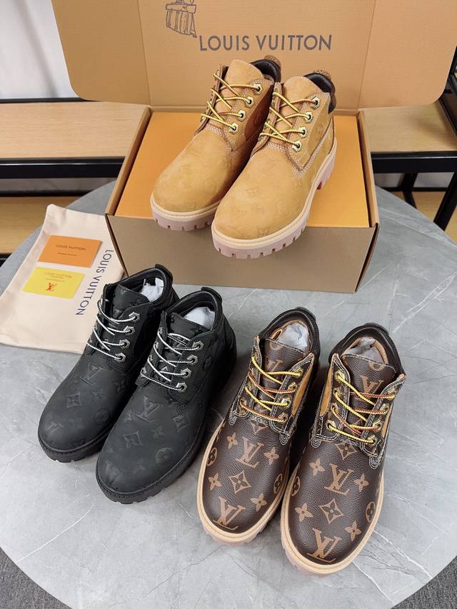 2025早春款顶级版本：情侣款lv X Timberland 添柏岚 联名款 老花 压花及Lv X Timberland 小皮鞋取材 Monogram 压纹防水