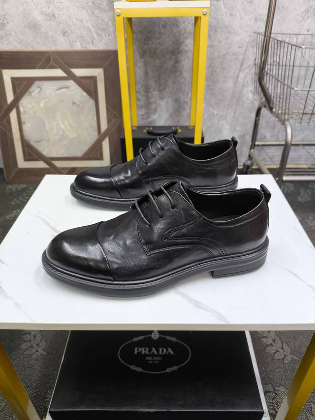 Prada-普拉达 高级感皮鞋，进口工艺原版牛皮材质，真皮内里 高档舒适，原版大底轻盈耐磨！纯手工制作，细节决定品质！38-44 Xh