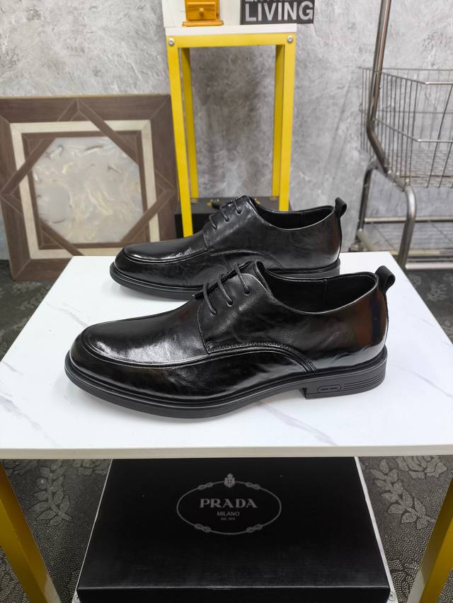 Prada-普拉达 高级感皮鞋，进口工艺原版牛皮材质，真皮内里 高档舒适，原版大底轻盈耐磨！纯手工制作，细节决定品质！38-44 Xh