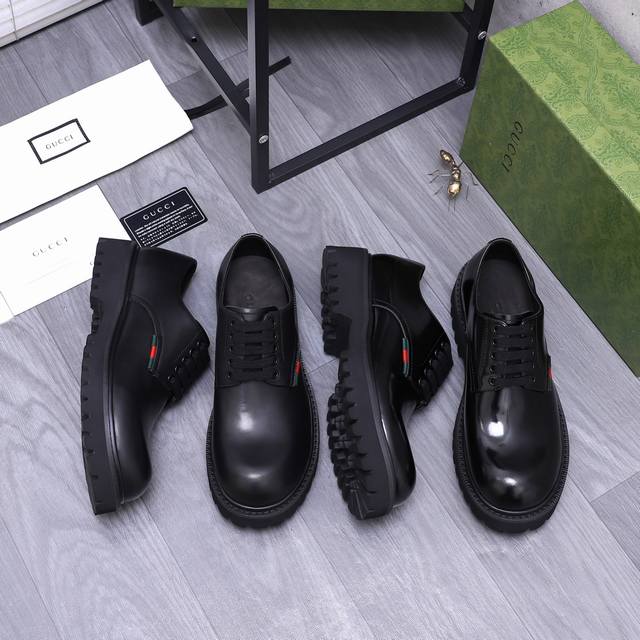 商品商标：Gucci 古驰 商务休闲皮鞋正码码数: 38－45 45要订做 不退换商品材料：精选珠光牛皮鞋面 牛皮内里 橡胶大底