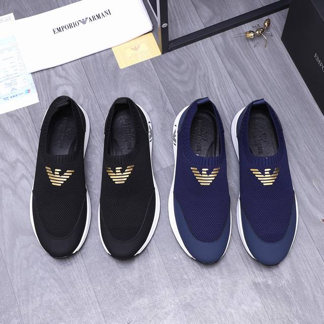 商品商标：Armani 阿玛尼 休闲鞋正码码数: 38-44商品材料：精选牛皮拼接网布鞋面 牛皮鞋墊橡胶大底