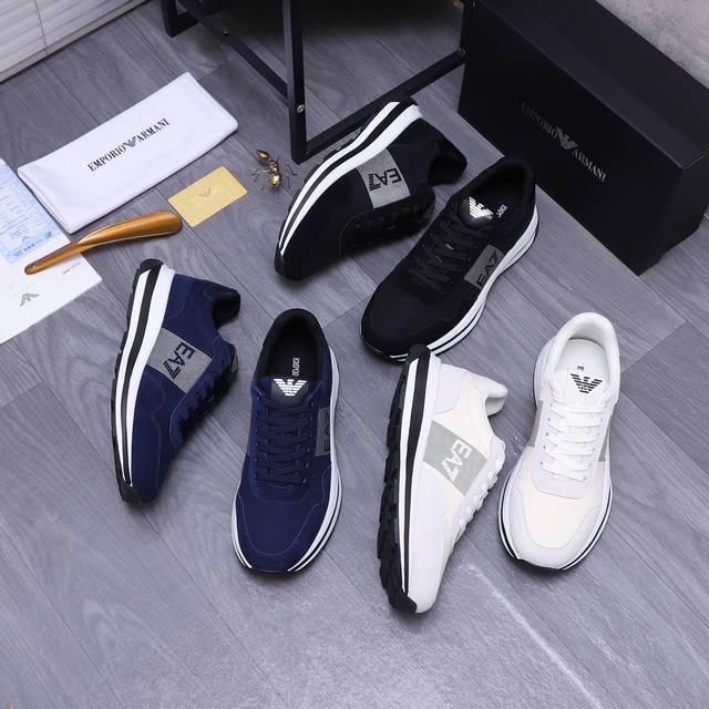 商品商标：Armani 阿玛尼 休闲鞋正码码数: 38-45商品材料：精选牛皮拼接鞋面 网内里 橡胶大底