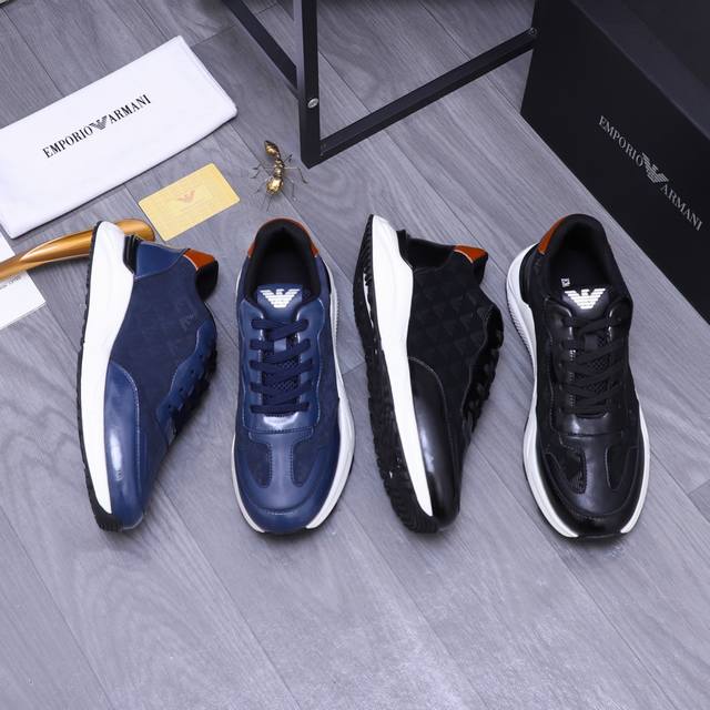 商品商标：Armani 阿玛尼 休闲鞋正码码数: 38-45商品材料：精选牛皮拼接鞋面 网内里 橡胶大底