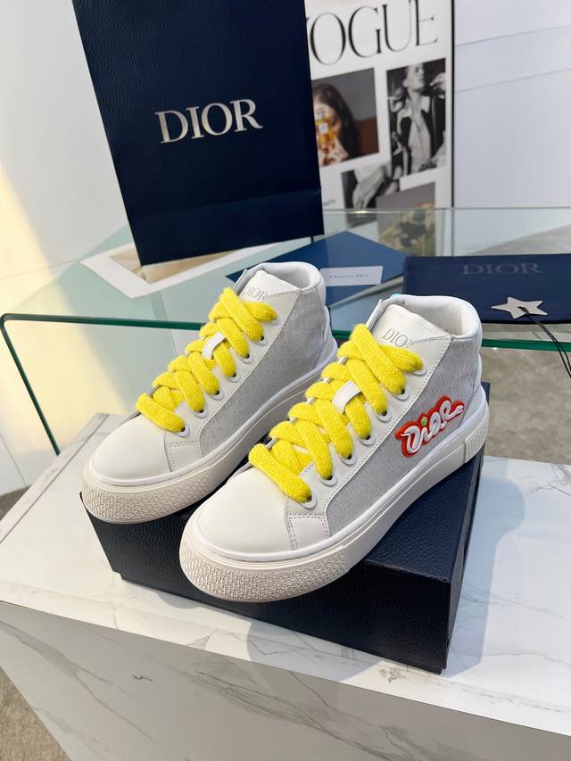 Dior迪奥 P: 情侣款，码数：女款 35-40 41定做不退换 男款 39-44 38.45.46定做不退换 B33高帮运动鞋黑色哑光丝绸头层牛皮和 Obl