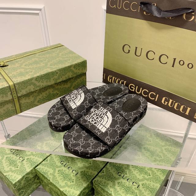 出厂价: Gucci 北面联名春夏新款电绣厚底拖鞋 爆款上线 完美诠释的淋漓尽致！原版开发支持市场任意对比！用心的材料！历经数月打造！版型做到极致漂亮！独具魅力