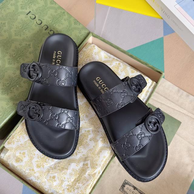 G家 P: Size:38-45 2024Gucci 古奇 夏季新款 双G 老花 夹脚 一字拖 交叉凉鞋 厚底 拖鞋 沙滩鞋原版购入开发 做货 G家2024夏季