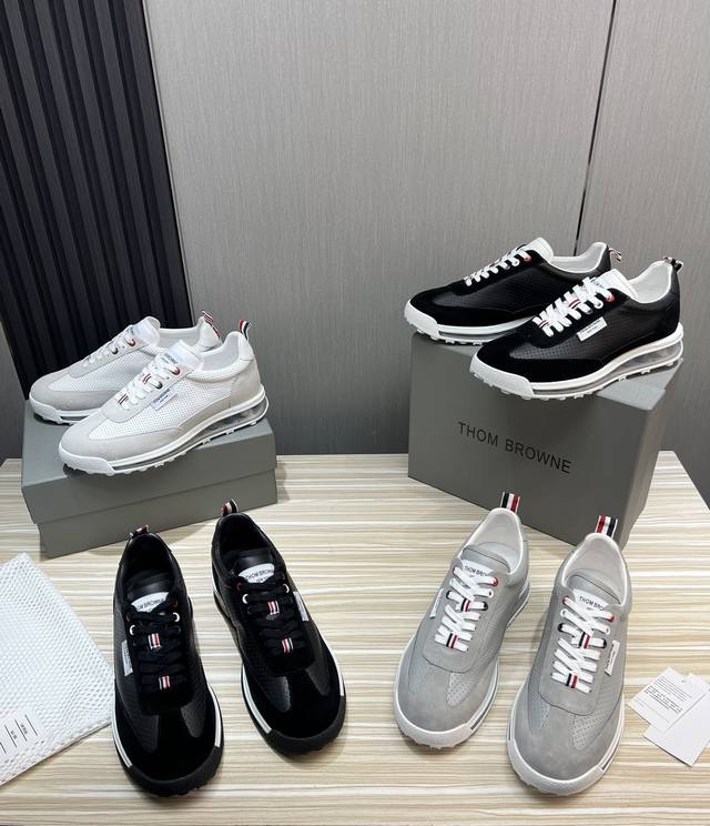 工厂价 Thom browne.TB汤姆.男士官网最新爆款热卖原版1:1出货常年有货男士时尚潮牌休闲板鞋牛皮冲孔鞋面+牛皮内里＋定制原版气垫大底Size:38-